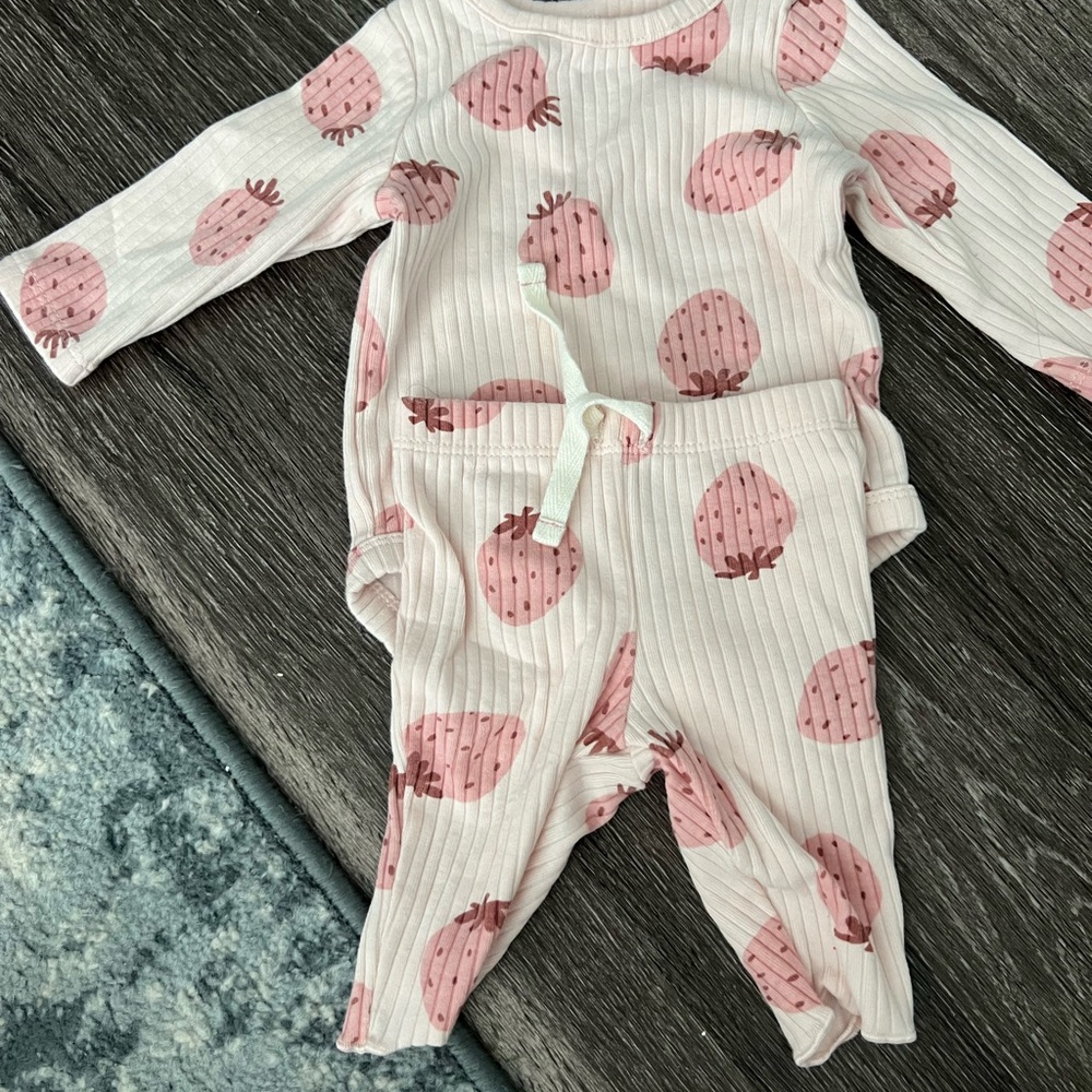 Pink Strawberry Print Baby Outfit